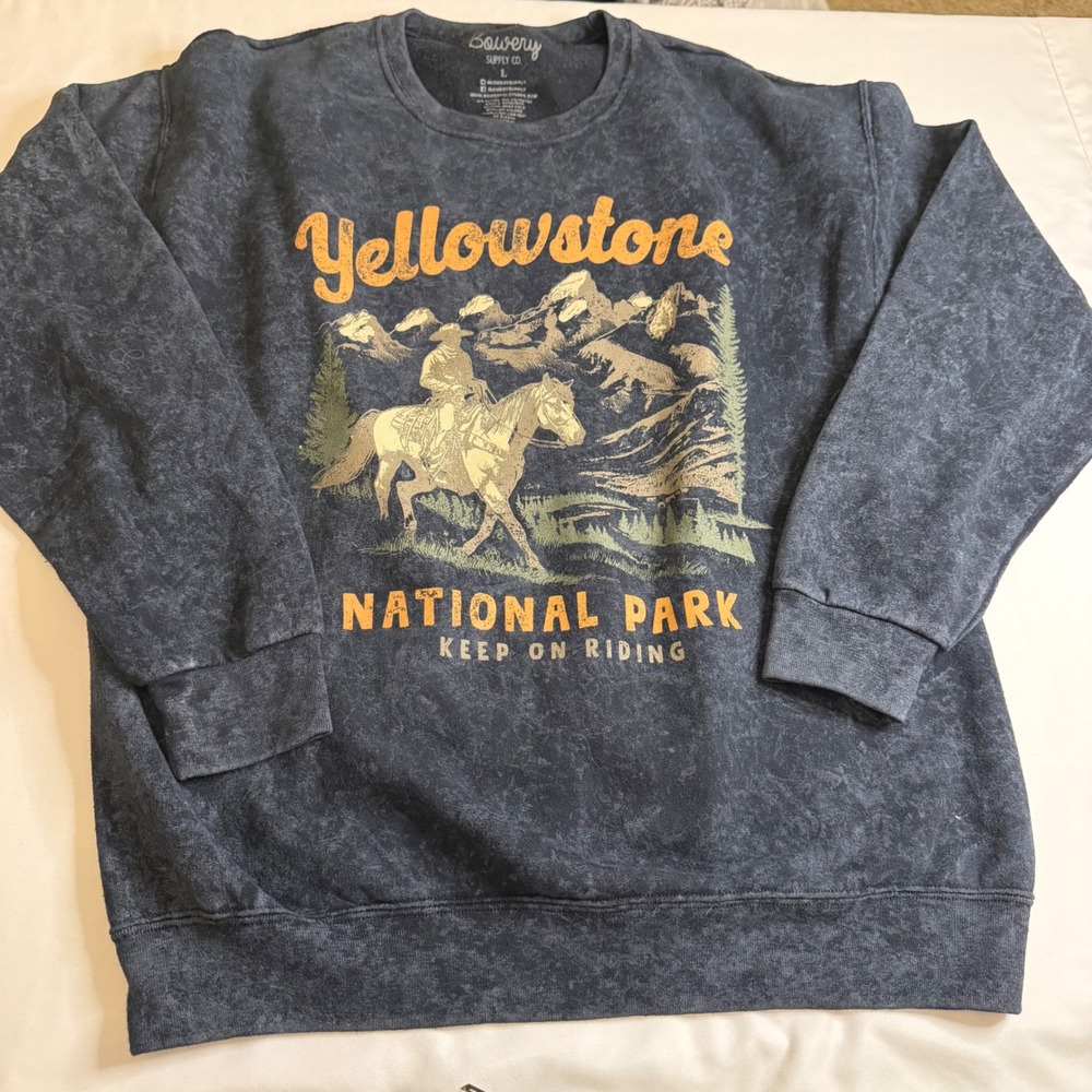 Bowery Supply Co Yellowstone National Park Sweatshirt Mens Large Mineral Wash